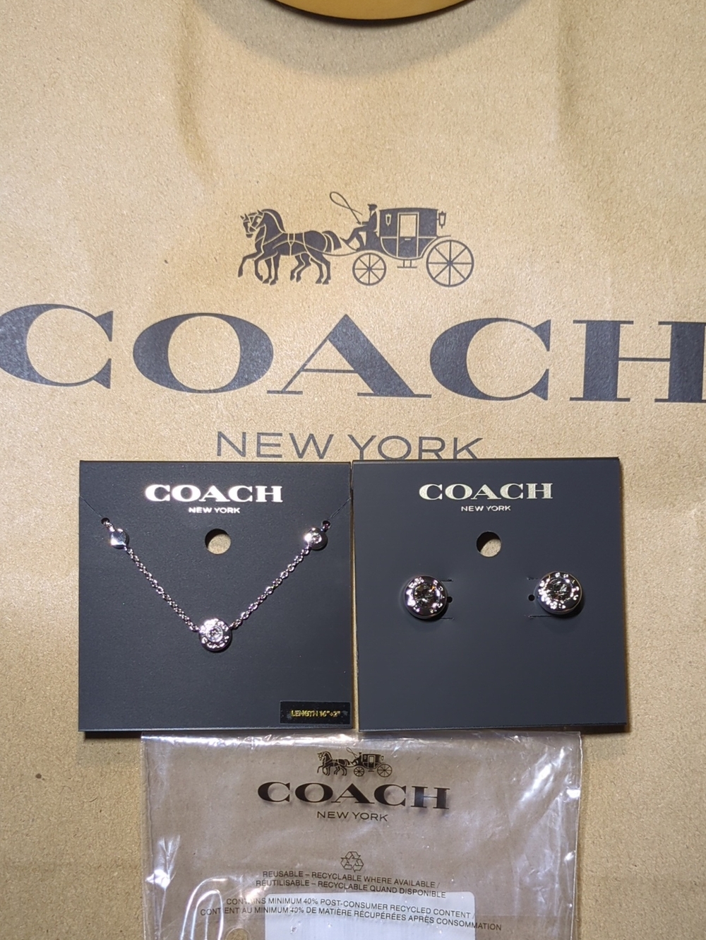 COACH Silver-Tone Crystal Pendant Necklace with Matching Studs NOW ONLY $90